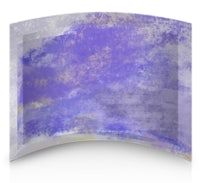 a purple and yellow abstract painting on a white background