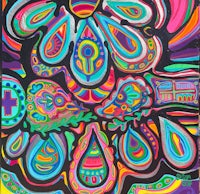 a colorful painting with psychedelic designs on a black background