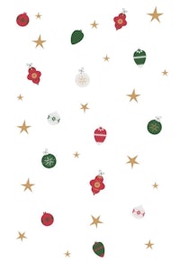 christmas ornaments and stars on a white background