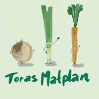 a cartoon illustration of a carrot, onion, and leek with the words toras malplan