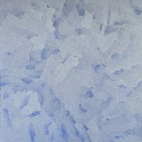 an abstract painting of blue and white