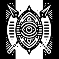 a black and white design with an eye and arrows
