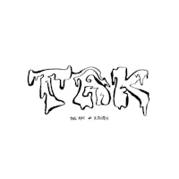 a black and white drawing of the word tak