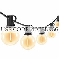 a string of light bulbs with the words use code 402bk