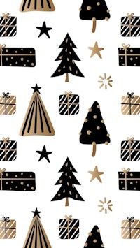 a black and gold christmas tree pattern on a white background