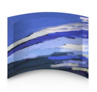 a blue and white abstract painting on a white background