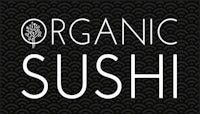 the logo for organic sushi on a black background