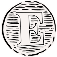 the letter e in a circle on a black background
