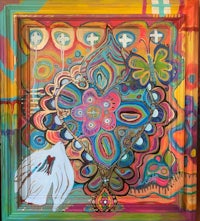 a colorful painting of a heart shaped frame