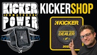 kicker shop power logo with a man in front of it