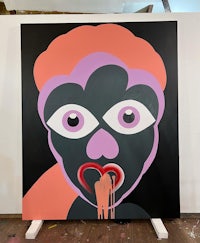 a painting of a woman with a mouth full of paint