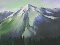 a painting of a mountain covered in snow