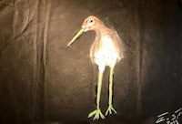 a drawing of a bird with long legs