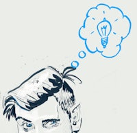 a drawing of a man with a light bulb above his head