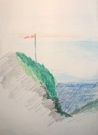 a drawing of a flag on a cliff