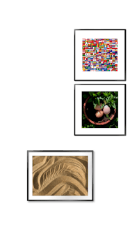 a set of four framed pictures on a black background