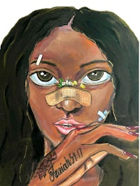 a painting of a woman with a bandage on her face