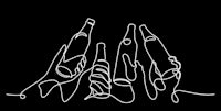 a line drawing of a hand holding a bottle of beer
