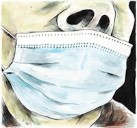 a drawing of a person wearing a surgical mask