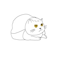 a drawing of a white cat with yellow eyes