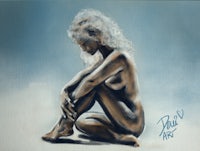 a painting of a nude woman sitting on the ground