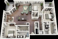 a 3d rendering of a two bedroom apartment floor plan