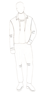 a drawing of a man in a white shirt and pants