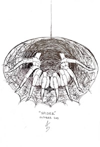 a drawing of a spider hanging in the air
