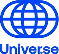 a blue logo with the word universe on it