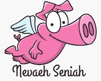 a cartoon pig with wings and the words neveh senah