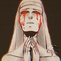 an image of a nun with blood on her face