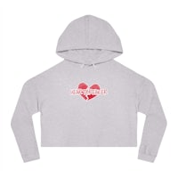 a grey women's cropped hoodie with a heart on it