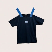 a black t - shirt with blue tape on it