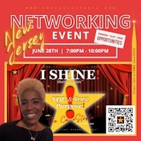 a flyer for a networking event with a woman in front of a star