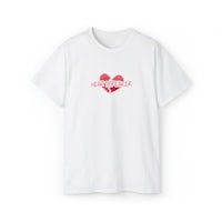 a white t - shirt with a red heart on it