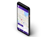 a purple phone with a map on it