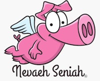 a cartoon pig with wings and the word neveh senah