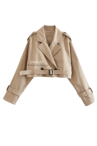 a beige trench coat with a belt