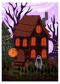 a cartoon illustration of a haunted house