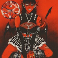 a drawing of a devil with horns on her head