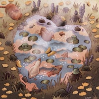 an illustration of a pond with animals in it