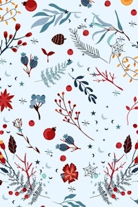 a winter pattern with berries and leaves on a blue background