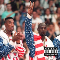 a group of basketball players with american flags on their uniforms