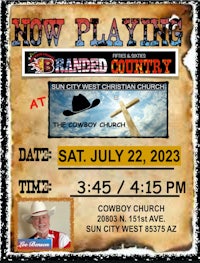 a flyer with a cowboy and a cross