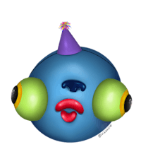a blue fish with a birthday hat on his head