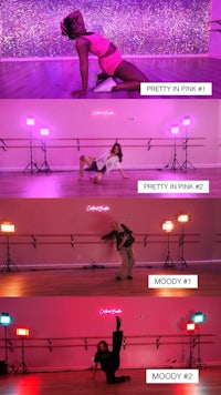 a series of pictures of people dancing in a dance studio