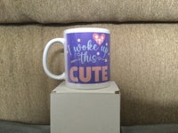 a mug that says make up this cute is sitting on top of a box