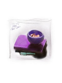 a drawing of a purple bowl with a pen on it