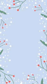 a blue background with red berries and snowflakes