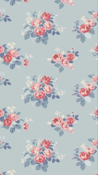 a blue and pink floral pattern with roses